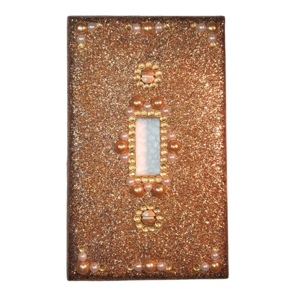 Hand Decorated Copper Glitter Faux Pearl Toggle Switch Wallplate Cover